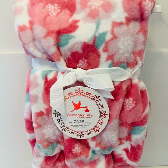 Adirondack Baby by Berkshire Lot of 2 Blankets Pink & White Ribbons Bows Flowers - Picture 3 of 12